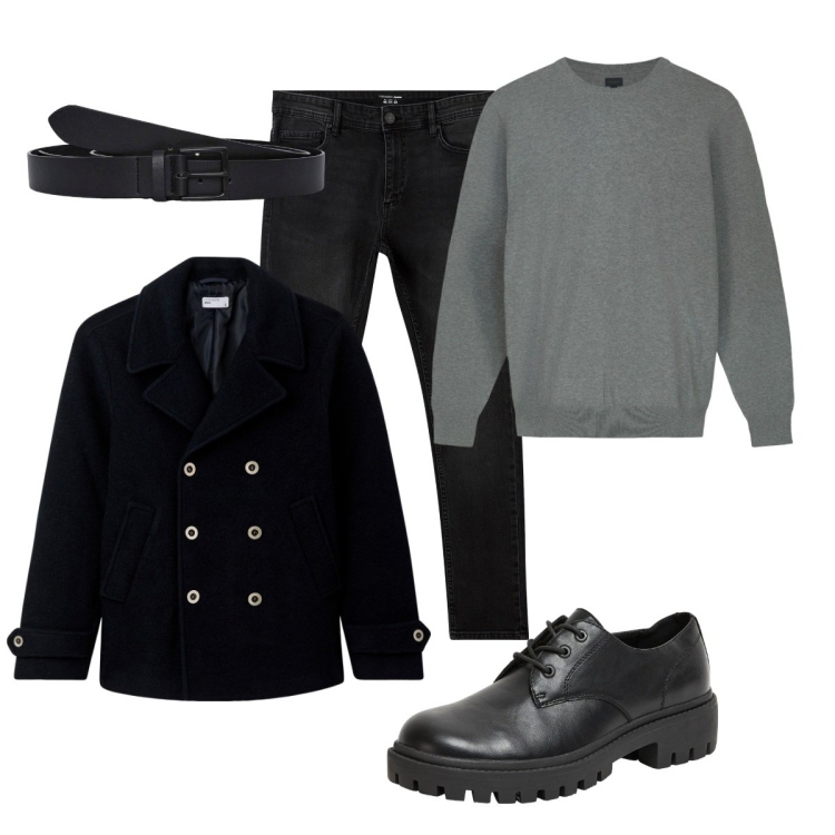 Outfit uomo - Total look #2266240. Stile Trendy per Tutti i giorni. Abbinamento con jeans skinny, scarpe stringate, cappotti, cinture, maglieria.