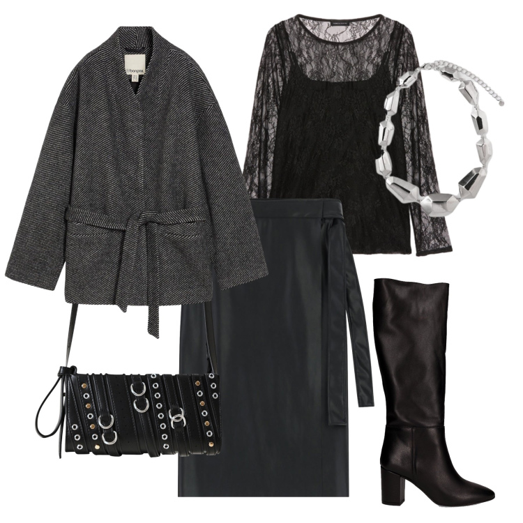 Outfit donna - La giacca in lana elegante. Stile Glamour per Serata fuori. Abbinamento con blazer, gonne longuette, borse a spalla, ciondoli, stivali, bluse.