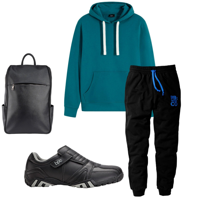 Outfit uomo - Total look #2266253. Stile Urban per Sport. Abbinamento con scarpe sportive, pantaloni, felpe con cappuccio, borse sportive.