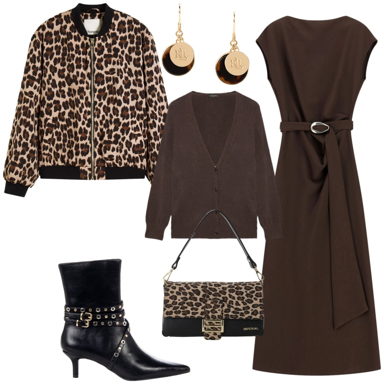Outfit donna - Total look #2266262. Stile Chic per Serata fuori. Abbinamento con bomber, stivaletti, vestiti lunghi, borse a spalla, orecchini, cardigans.