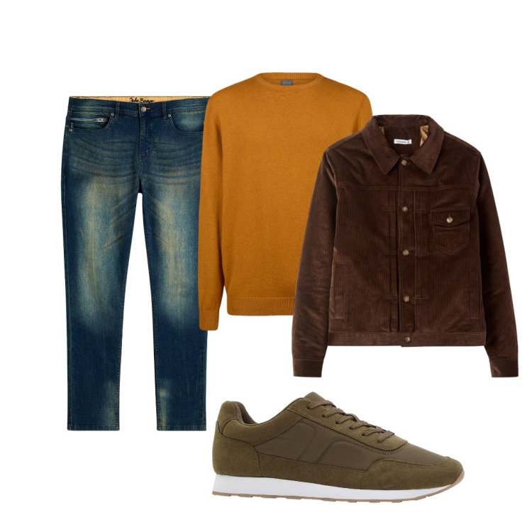 Outfit uomo - Autumn. Stile Trendy per Tutti i giorni. Abbinamento con jeans slim fit, sneakers, cappotti, maglieria.