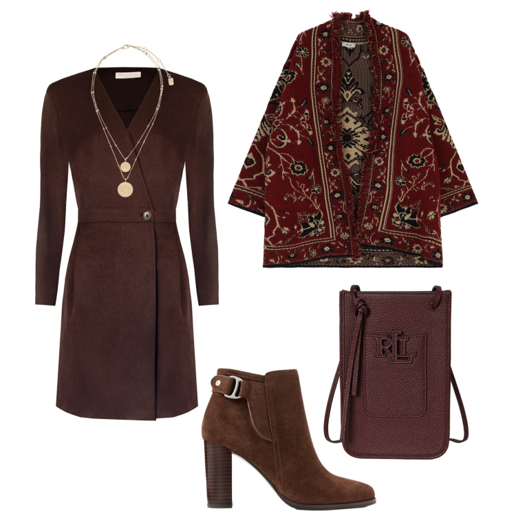 Outfit donna - Serata in festa con le amiche. Stile Glamour per Serata fuori. Abbinamento con vestiti corti, cardigans, stivaletti, ciondoli, borse a tracolla.