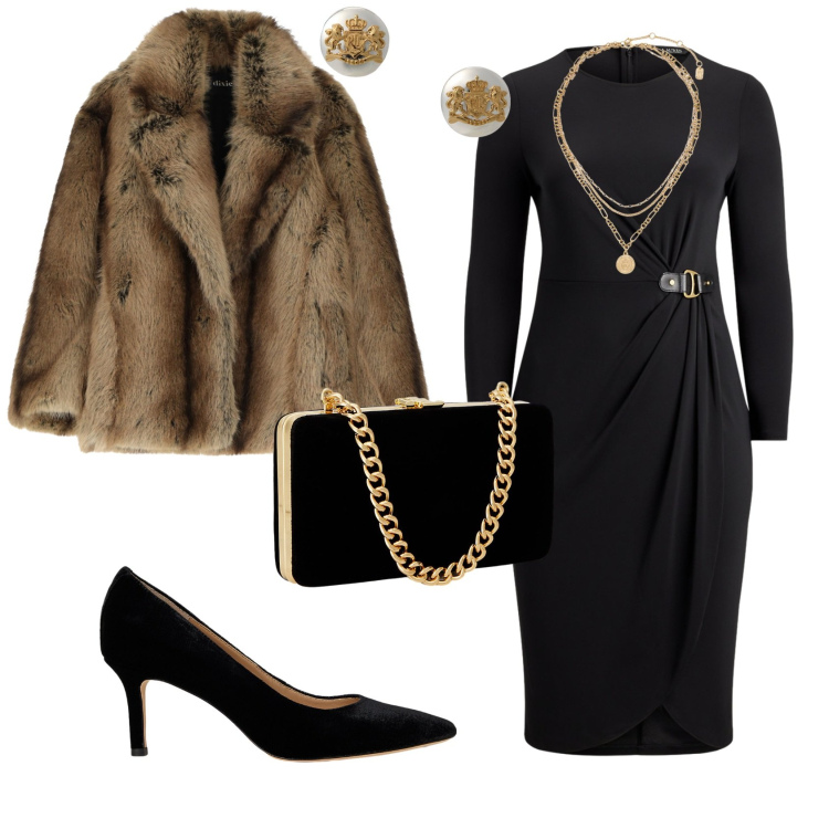 Outfit donna - Total look #2266271. Stile Chic per Serata fuori. Abbinamento con vestiti corti, clutch, orecchini, ciondoli, décolleté, vestiti.