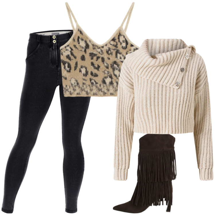 Outfit donna - Total look #2266278. Stile Casual per Tutti i giorni. Abbinamento con maglieria, top, jeggings, stivali.