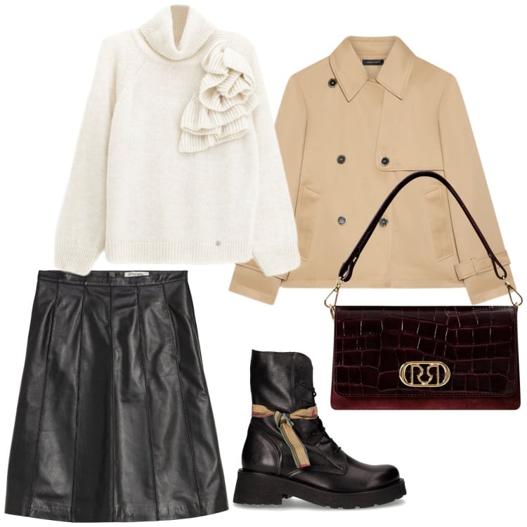 Outfit donna - Per tutto il giorno. per Tutti i giorni. Abbinamento con gonne, borse a mano, maglieria, trench, anfibi.
