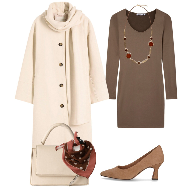 Outfit donna - Total look #2266298. Stile Bon Ton per Serata fuori. Abbinamento con cappotti, vestiti corti, borse a tracolla, foulard, collane, décolleté.