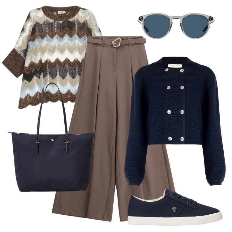 Outfit donna - Giacca in lana al lavoro. Stile Casual chic per Ufficio. Abbinamento con blazer, pantaloni, maglieria, occhiali da sole, borse tote, sneakers.