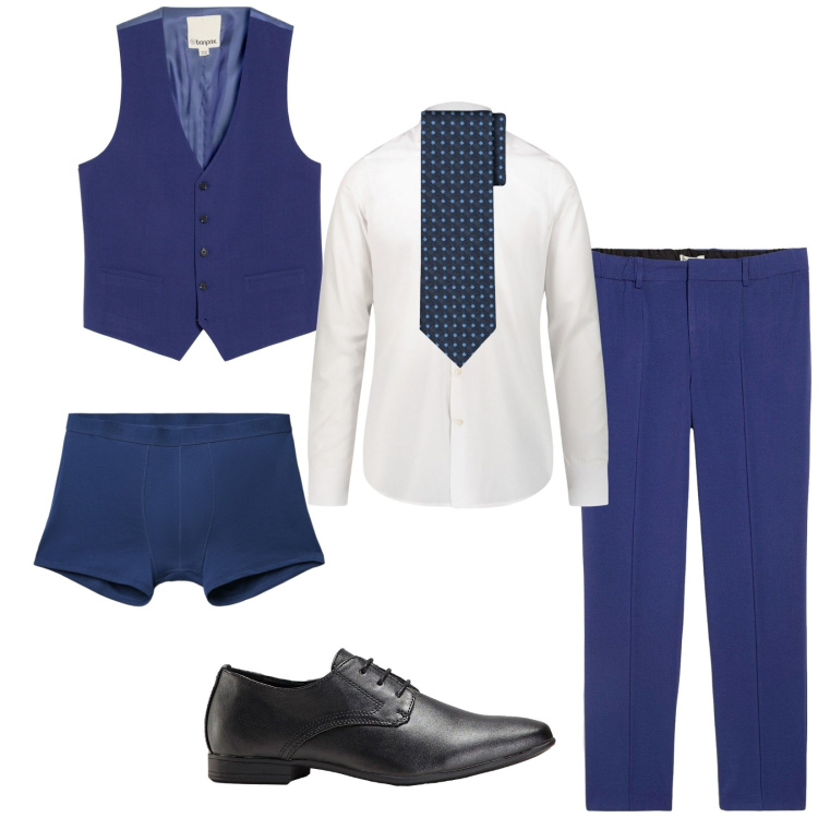 Outfit uomo - Total look #2266308. Stile Business/Elegante per Cerimonia. Abbinamento con gilet, pantaloni, scarpe stringate, boxer, camicie, cravatte.