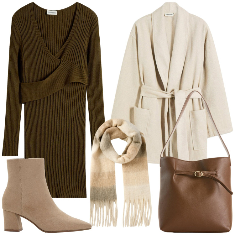 Outfit donna - Total look #2266344. Stile Vintage retrò per Tutti i giorni. Abbinamento con vestiti, borse a mano, blazer, stivaletti, sciarpe.