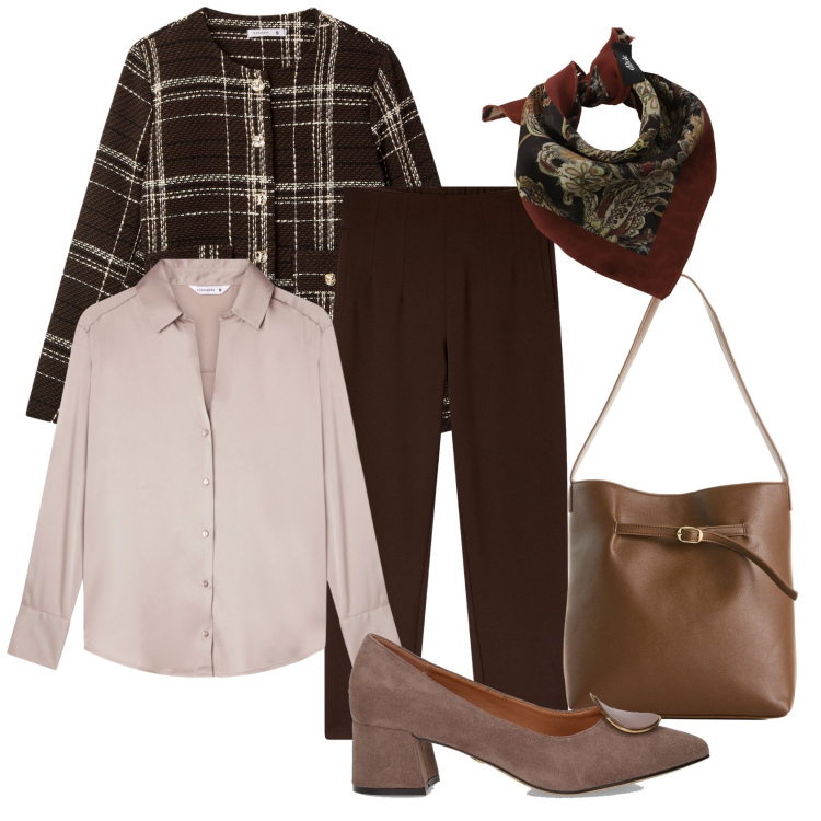 Outfit donna - Una giacca per l\'ufficio. Stile Bon Ton per Ufficio. Abbinamento con borse a mano, blazer, camicie, pantaloni chino, foulard, décolleté.