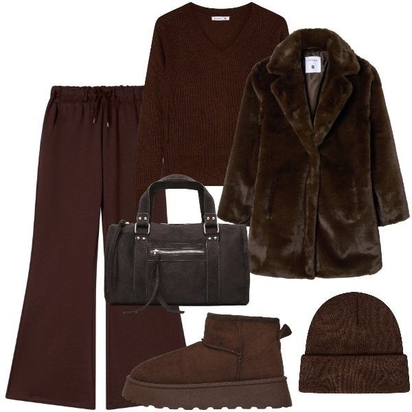 Outfit donna - Terranova brown. Stile Urban per Tutti i giorni. Abbinamento con borse a mano, maglieria, stivaletti, pantaloni, berretti, cappotti.