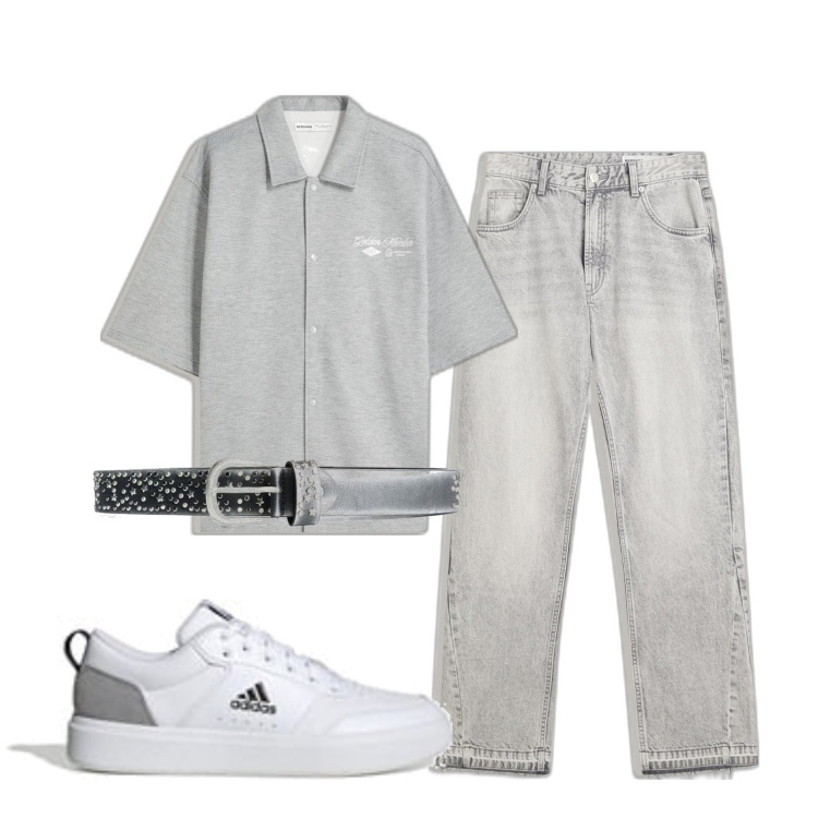 Outfit hombre - Casual #16589. Estilo Casual para Todos los días. Combinación con sneakers, vaqueros rectos, camisas de manga corta, cinturones.