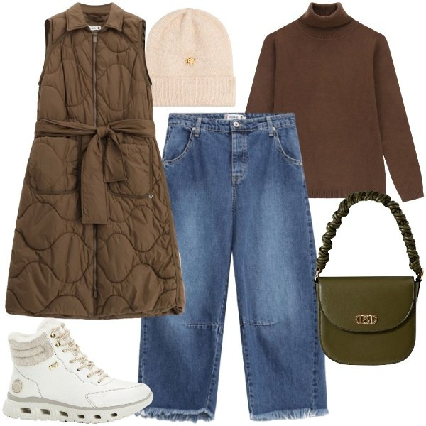 Outfit donna - Lo smanicato perfetto per l\'autunno. Stile Urban per Tutti i giorni. Abbinamento con stivaletti, jeans, blazer, maglieria, borse a mano, berretti.