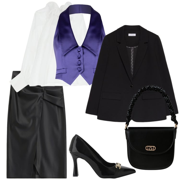 Outfit donna - Cena venerdì sera. per Serata fuori. Abbinamento con gilet, borse a mano, décolleté, gonne longuette, camicie, blazer.