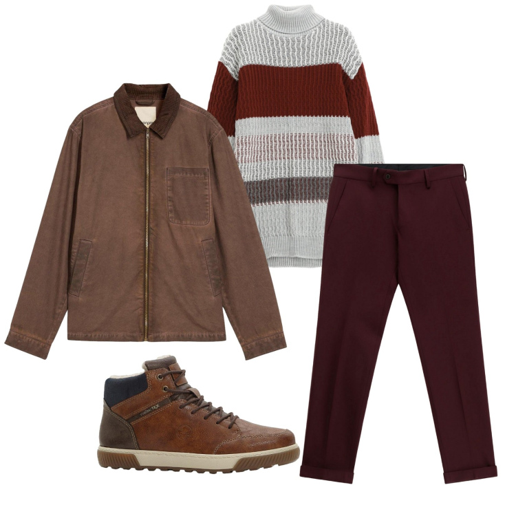 Outfit uomo - Total look #2266396. Stile Casual per Tutti i giorni. Abbinamento con giacche, sneakers alte, maglieria, pantaloni.