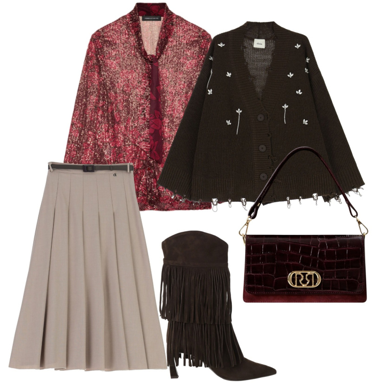 Outfit donna - Comoda in città. per Tutti i giorni. Abbinamento con cardigans, gonne longuette, stivali, borse a mano, camicie.