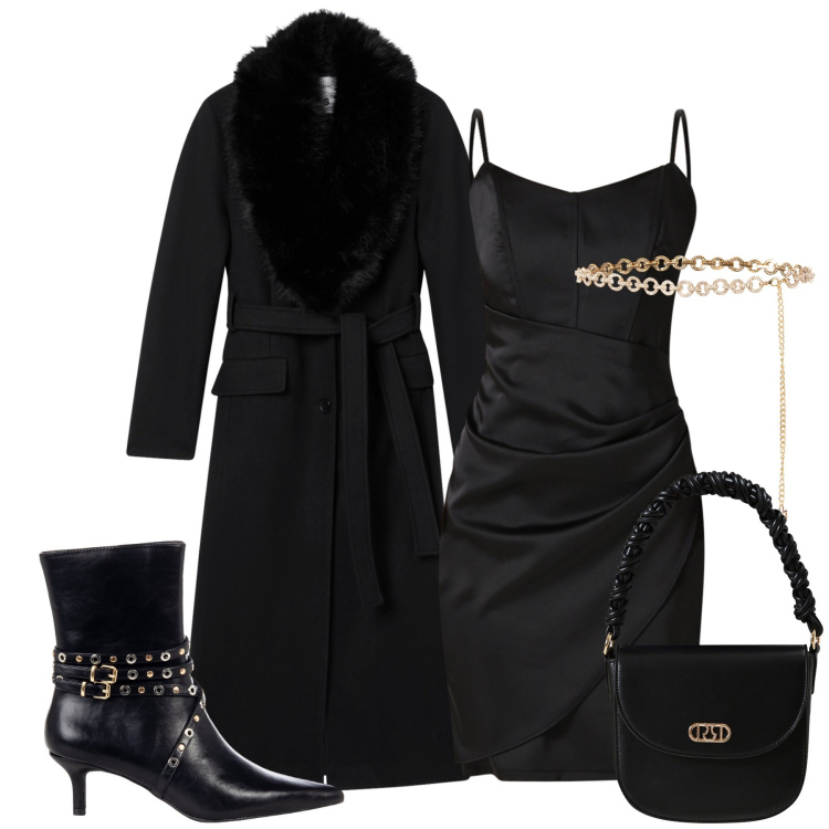 Outfit donna - Se mi inviti a cena ti stupisco. Stile Glamour per Serata fuori. Abbinamento con cappotti, vestiti a tubino, stivaletti, borse a mano, cinture.