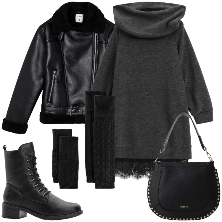 Outfit donna - Pronte per il freddo. Stile Glamour per Tutti i giorni. Abbinamento con calzini, stivaletti, giacche, vestiti asimmetrici, borse a spalla.