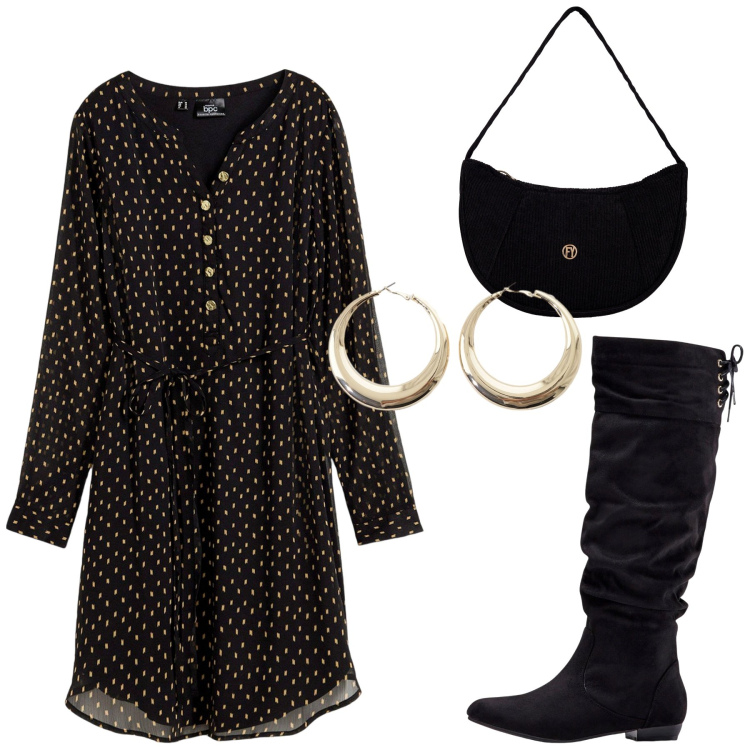 Outfit donna - Total look #2266413. Stile Minimal per Tutti i giorni. Abbinamento con vestiti, stivali, orecchini, borse a mano.