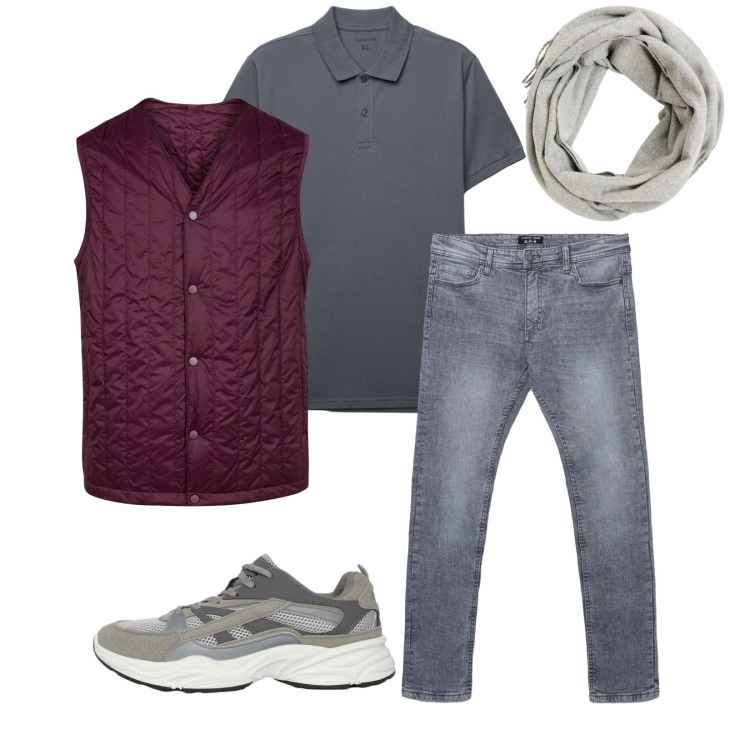 Outfit uomo - Total look #2266417. Stile Casual per Tutti i giorni. Abbinamento con sciarpe, sneakers, polo, jeans skinny, piumini.
