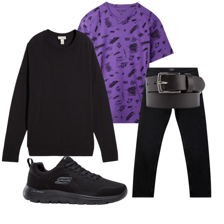 Outfit uomo - Total look #2266420. Stile Casual per Tutti i giorni. Abbinamento con sneakers, maglieria, jeans, t-shirt, cinture.
