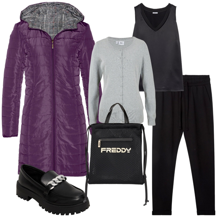 Outfit donna - Total look #2266427. Stile Casual per Tutti i giorni. Abbinamento con blazer, cardigans, mocassini, pantaloni, zaini, top.