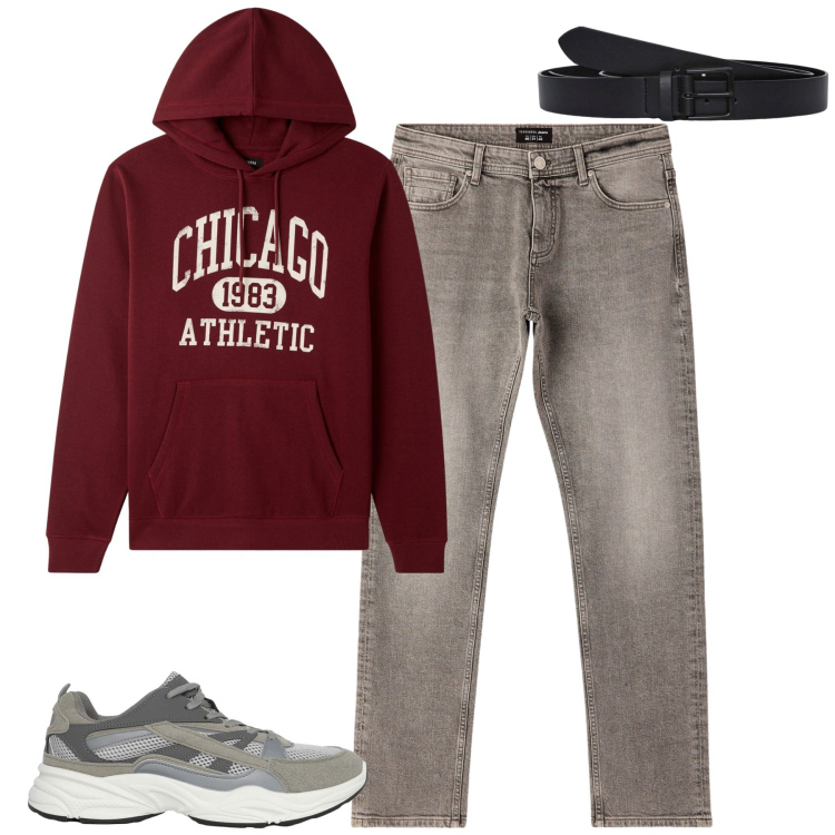 Outfit uomo - Ottobre. Stile Casual per Tutti i giorni. Abbinamento con cinture, sneakers, jeans, felpe con cappuccio.