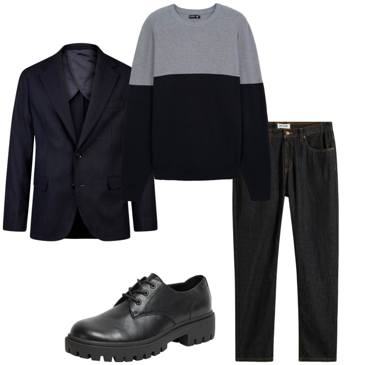 Outfit uomo - Total look #2266443. Stile Casual per Ufficio. Abbinamento con jeans dritti, scarpe stringate, maglieria, giacche.