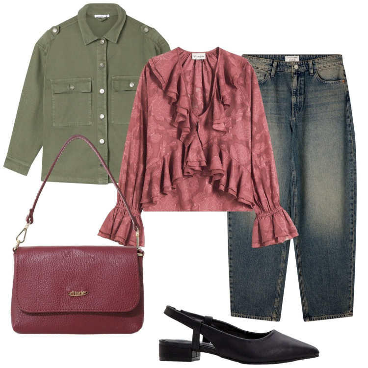Outfit donna - Casual chic. Stile Casual chic per Tutti i giorni. Abbinamento con décolleté, bluse, jeans, cappotti, borse a tracolla.