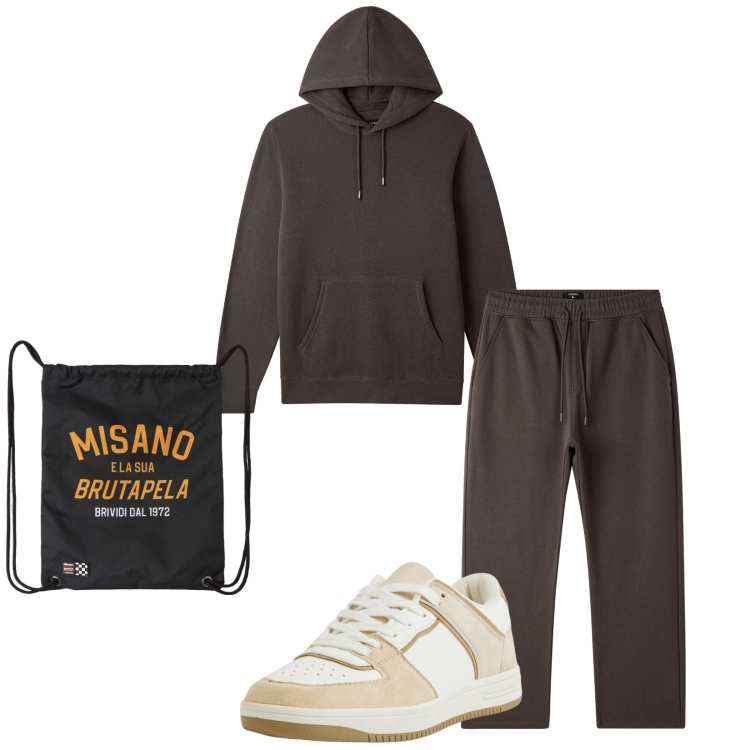 Outfit uomo - Total look #2266458. Stile Casual per Sport. Abbinamento con borse sportive, sneakers, felpe con cappuccio, pantaloni.