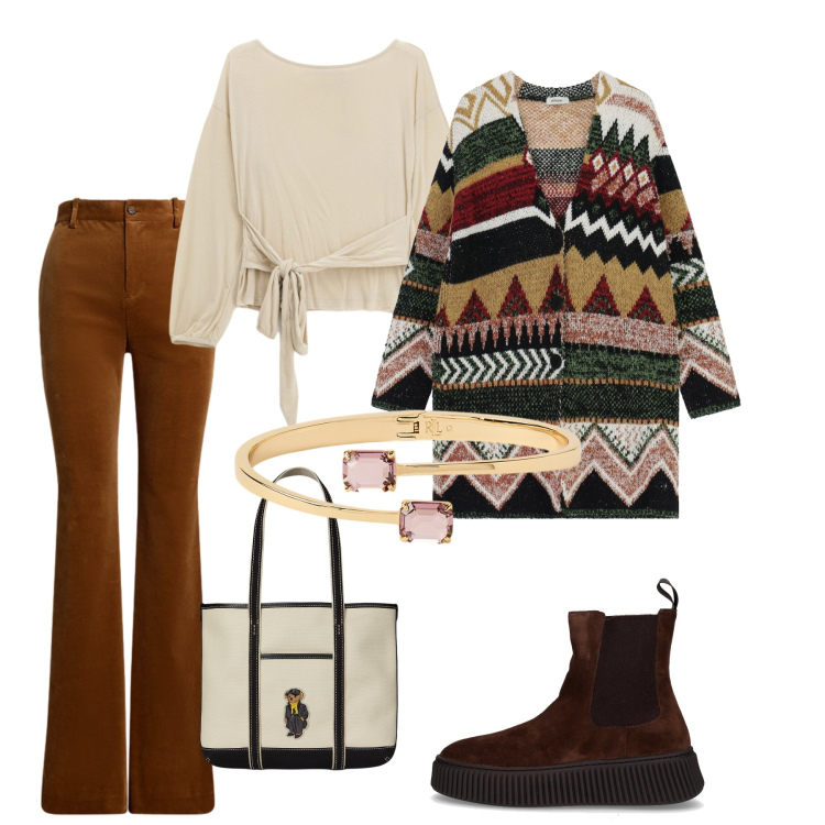 Outfit donna - Leggerezza. Stile Casual per Serata fuori. Abbinamento con cappotti, top, pantaloni, borse tote, braccialetti, stivaletti chelsea.