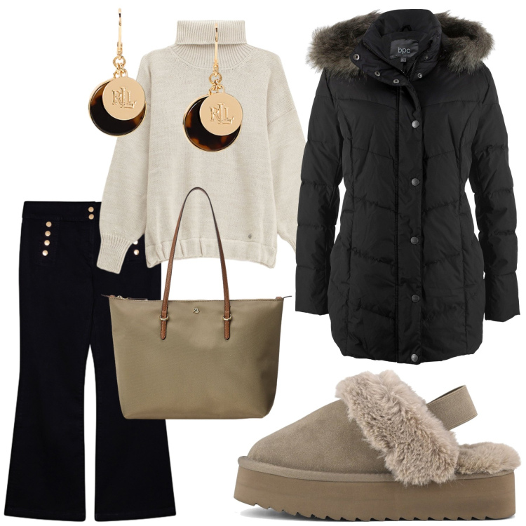 Outfit donna - Tra amiche. Stile Urban per Serata fuori. Abbinamento con blazer, maglieria, borse tote, orecchini, jeans, sabot.