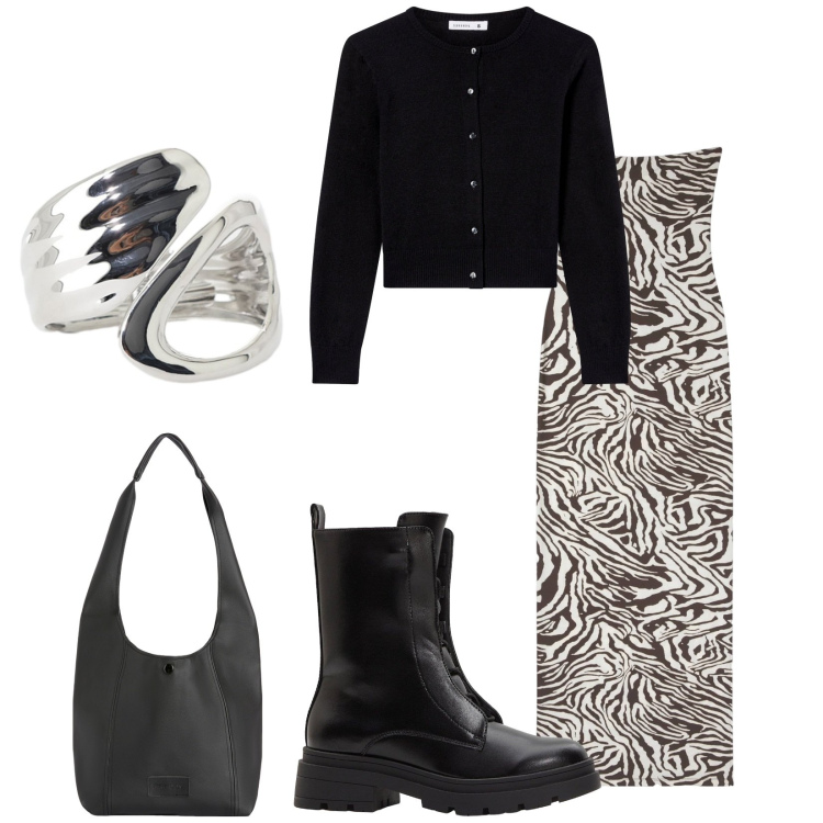 Outfit donna - Total look #2266479. Stile Casual chic per Serata fuori. Abbinamento con stivaletti, vestiti lunghi, cardigans, anelli, borse a spalla.