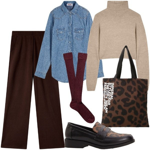 Outfit donna - Tempo di calzini. Stile Urban per Tutti i giorni. Abbinamento con camicie, mocassini, maglieria, pantaloni, shopping bag, calzini.