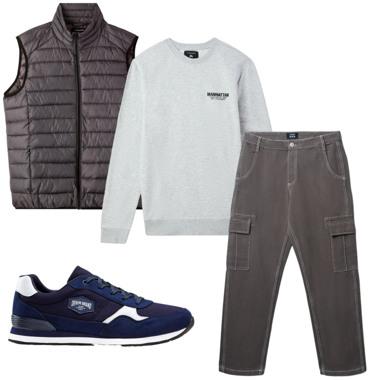 Outfit uomo - Total look #2266514. Stile Casual per Tutti i giorni. Abbinamento con sneakers, felpe, pantaloni cargo, piumini.
