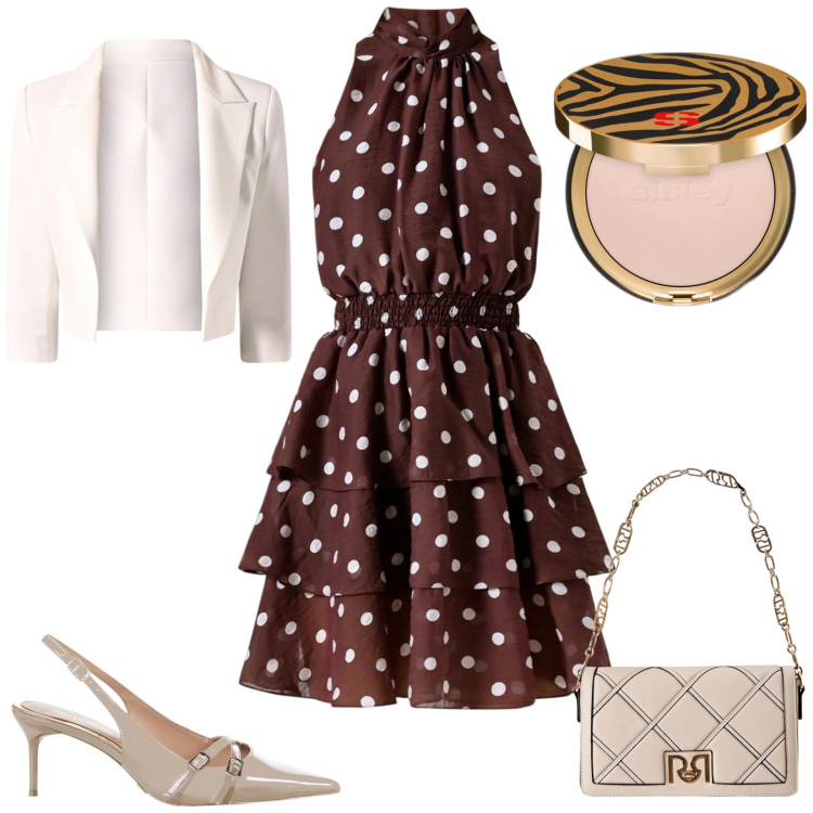 Outfit donna - Total look #2266519. Stile Bon Ton per Cerimonia. Abbinamento con ciprie, blazer, borse a tracolla, décolleté, vestiti senza maniche.