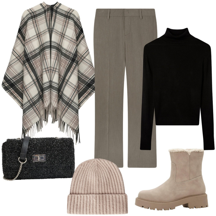 Outfit donna - Passeggiata nel bosco. Stile Casual chic per Tutti i giorni. Abbinamento con stivaletti, cappotti, pantaloni, maglieria, borse a tracolla, berretti.