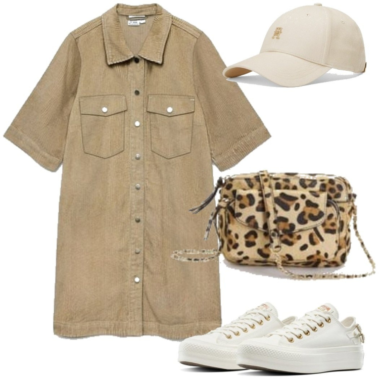 Outfit mujer - Caminata Chic. Estilo Casual para Todos los días. Combinación con vestidos cortos, sneakers, bolsos de mano, sombreros.