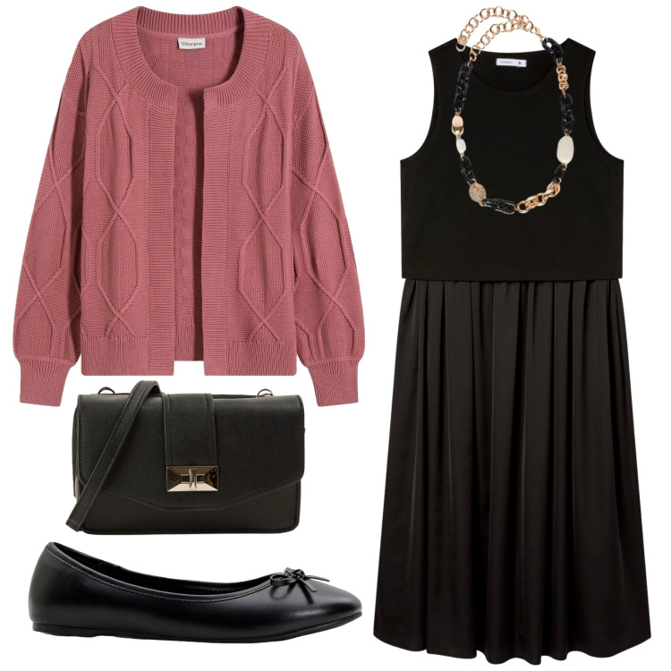 Outfit donna - Total look #2266550. Stile Romantica per Serata fuori. Abbinamento con cardigans, ballerine, borse a tracolla, vestiti midi/longuette, collane.