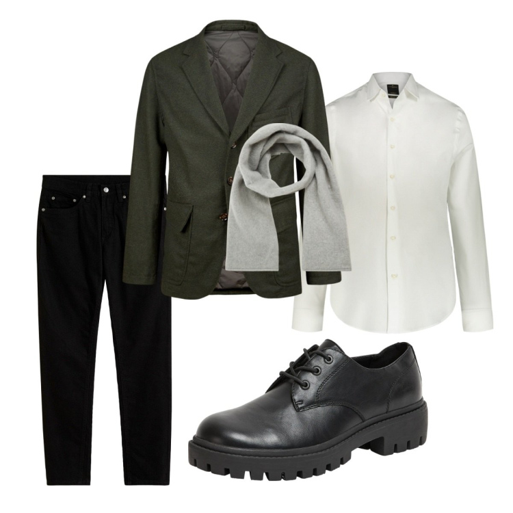 Outfit uomo - Total look #2266561. Stile Business/Elegante per Ufficio. Abbinamento con jeans slim fit, scarpe stringate, sciarpe e foulard, camicie, giacche.