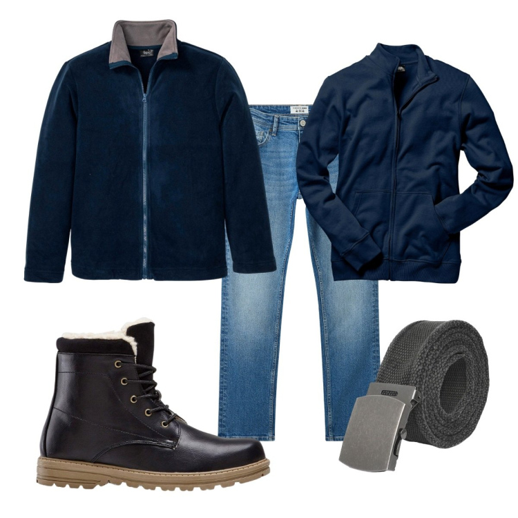 Outfit uomo - Total look #2266563. Stile Casual per Tutti i giorni. Abbinamento con felpe, stivali e stivaletti, giacche, jeans, cinture.