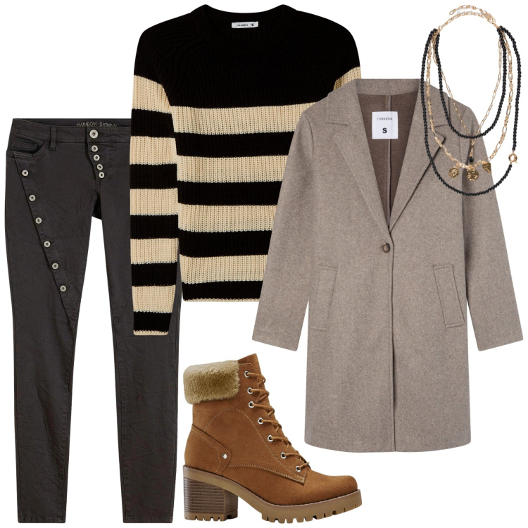 Outfit donna - Passeggiata tra le foglie. Stile Urban per Tutti i giorni. Abbinamento con stivaletti, pantaloni, cappotti, maglieria, collane.