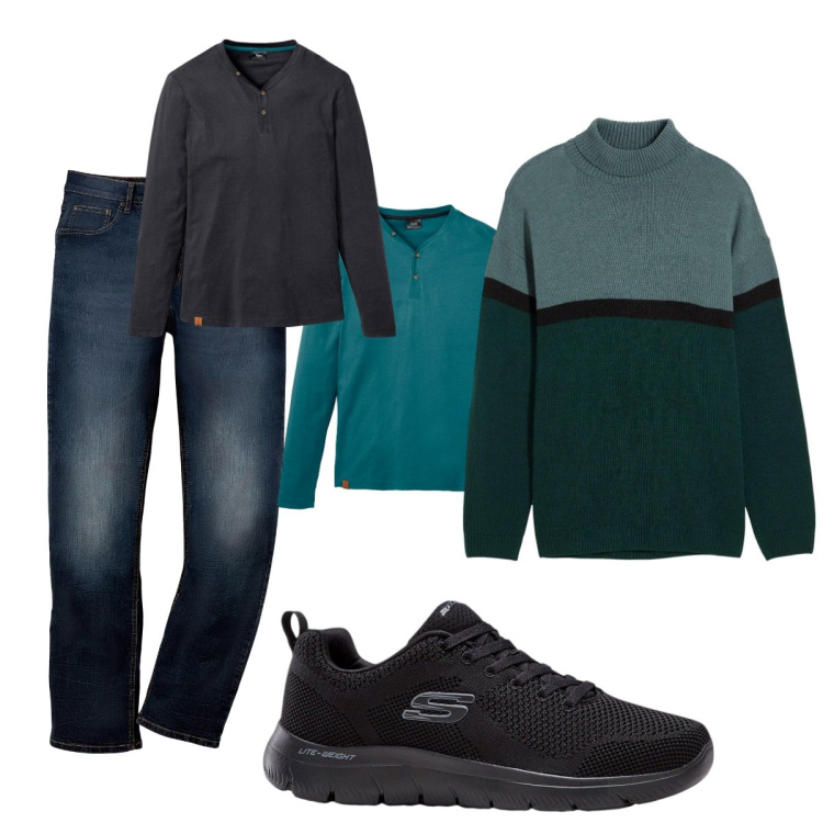 Outfit uomo - Total look #2266568. Stile Casual per Tutti i giorni. Abbinamento con jeans dritti, sneakers, maglieria, maglieria.