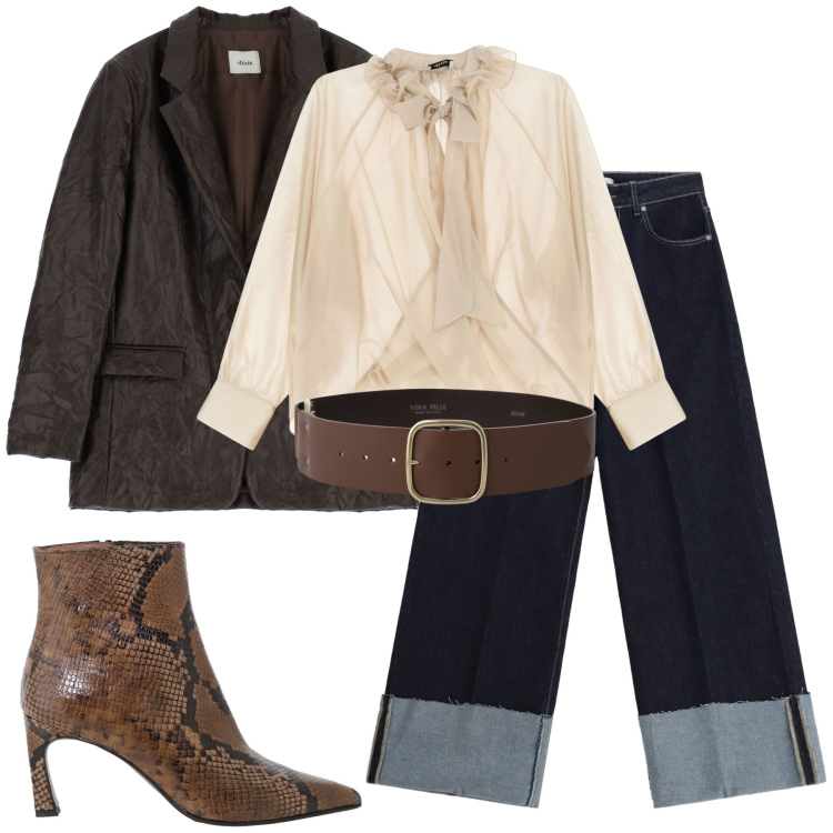 Outfit donna - Uno stivaletto che cattura. Stile Boho per Serata fuori. Abbinamento con cinture, stivaletti, bluse, jeans, blazer.