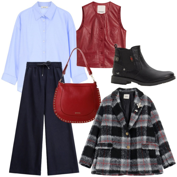 Outfit donna - Casual con stile. Stile Casual chic per Tutti i giorni. Abbinamento con gilet, stivaletti chelsea, jeans, blazer, camicie, borse a spalla.