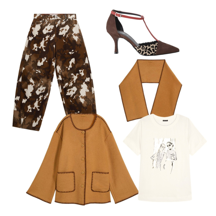 Outfit donna - Voglia di caffè ️. Stile Casual per Tutti i giorni. Abbinamento con blazer, pantaloni a palazzo, décolleté, t-shirt.