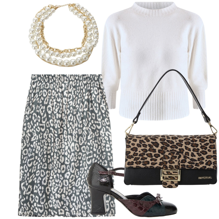 Outfit donna - L ufficio sempre a posto. Stile Urban per Ufficio. Abbinamento con gonne, décolleté, collane, maglieria, borse a spalla.