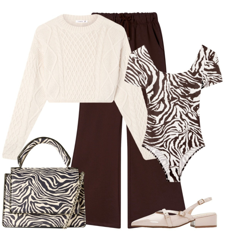 Outfit donna - Pomeriggio con le mie amiche. Stile Basic per Serata fuori. Abbinamento con décolleté, borse a tracolla, body, maglieria, pantaloni.