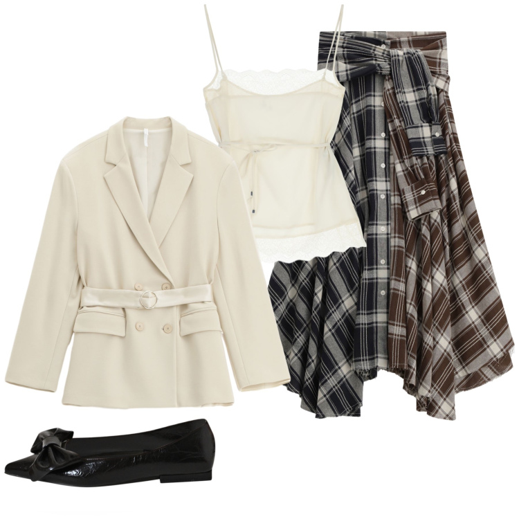 Outfit donna - Total look #2266600. Stile Casual chic per Tutti i giorni. Abbinamento con ballerine, blazer, canottiere, gonne lunghe.