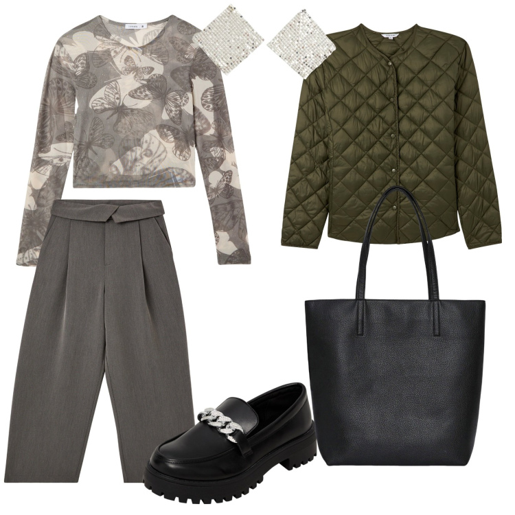 Outfit donna - Terranova in saldo. per Tutti i giorni. Abbinamento con mocassini, orecchini, pantaloni, borse tote, t-shirt, piumini.